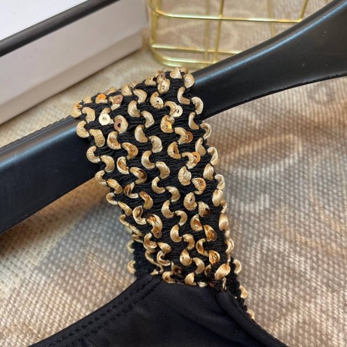 Women's comfortable and elegant black swimsuit two-piece Versace with gold rings - Picture 5 of 7