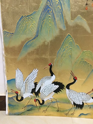 Oil Painting,Original painting Cranes ,Gold leaf painting,Fengshui painting - Picture 6 of 11
