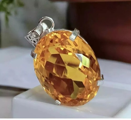 Natural Oval Cut 93.22 Ct Yellow Color Citrine Pendant Loose Gemstone - Picture 1 of 6
