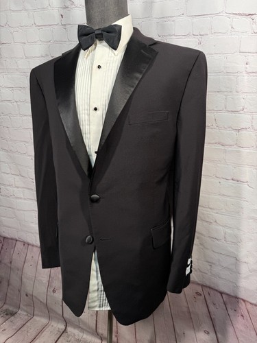 New CALVIN KLEIN Mens Black TUXEDO X-SLIM 2 Pc TUX Suit 48R Jacket 42x30 Pant - Picture 3 of 14