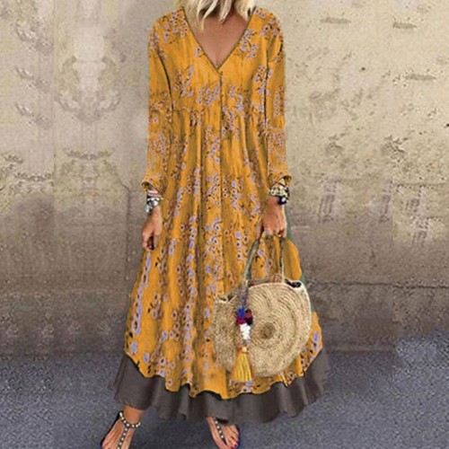 Damen Blumendruck Kaftan locker Oversize langes Maxi Shirt Kleid Herbst Strand - Bild 4 von 17