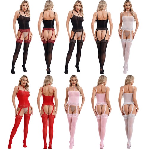 Womens Thigh High Stockings Adjustable Sling Straps Jumpsuit Slim Fit Nightwear - Picture 3 of 68