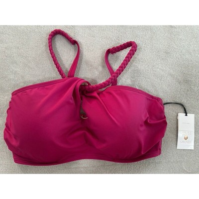 Shade & Shore Women's Purple High Neck Braided Strap Bikini Top Size 34D