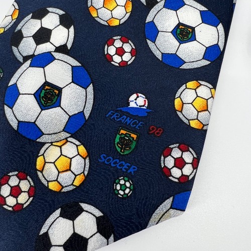 Corbata vintage de la Copa Mundial de Fútbol Francia 98 para hombre camisa azul corbata años 90 pelota deportiva - Imagen 5 de 7