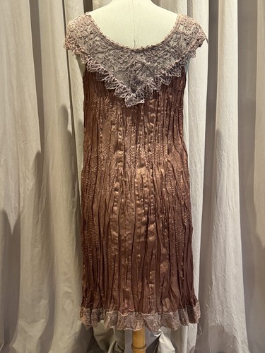 Vintage Unworn One Off Ann Ferriday Crinkle Silk And Lace Dress M - Picture 5 of 5