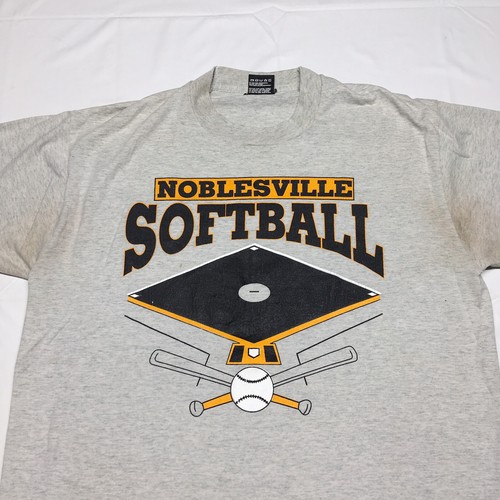 Vintage 90s Single Stitch T-Shirt Mens Large Gray Baseball Softball Art Hipster - Picture 2 of 8