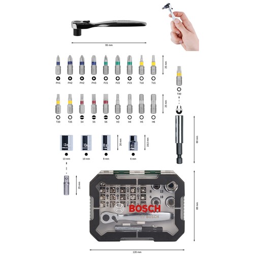 Bosch 26 Piece Screwdriver Bit and Ratchet Set with Colour Coding - Picture 4 of 5