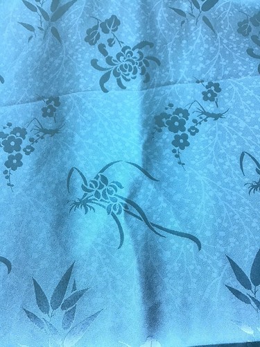 Vintage Chinese Blue Teal Floral Bamboo Leaf Textile Remanent Sewing Fabric - Picture 6 of 10