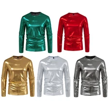 Men Tops Party Muscle Top Stage T-shirts Round Neck Partywear Clubwear Costume