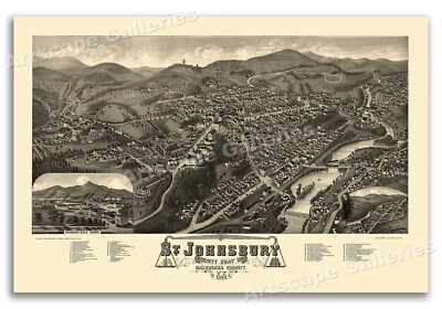 St. Johnsbury Vermont 1884 Historic Panoramic Town Map - 20x30