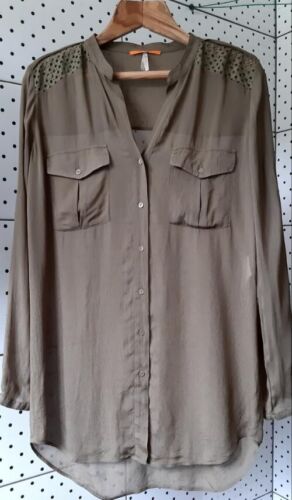 Camicia donna BOSS Hugo Boss traslucida sciolta oliva regolabile manica lunga US-8