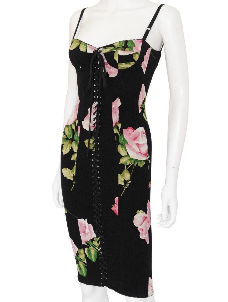 Dolce & Gabbana ドレス DOLCE & GABBANA S/S 1990s Floral Lace Up Corset Silk Dress