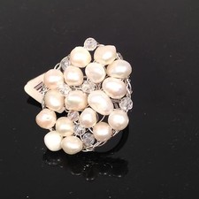 New elly preston 'Roxy' Adjustable Freshwater Pearls  Crystals Silver Tone Ring