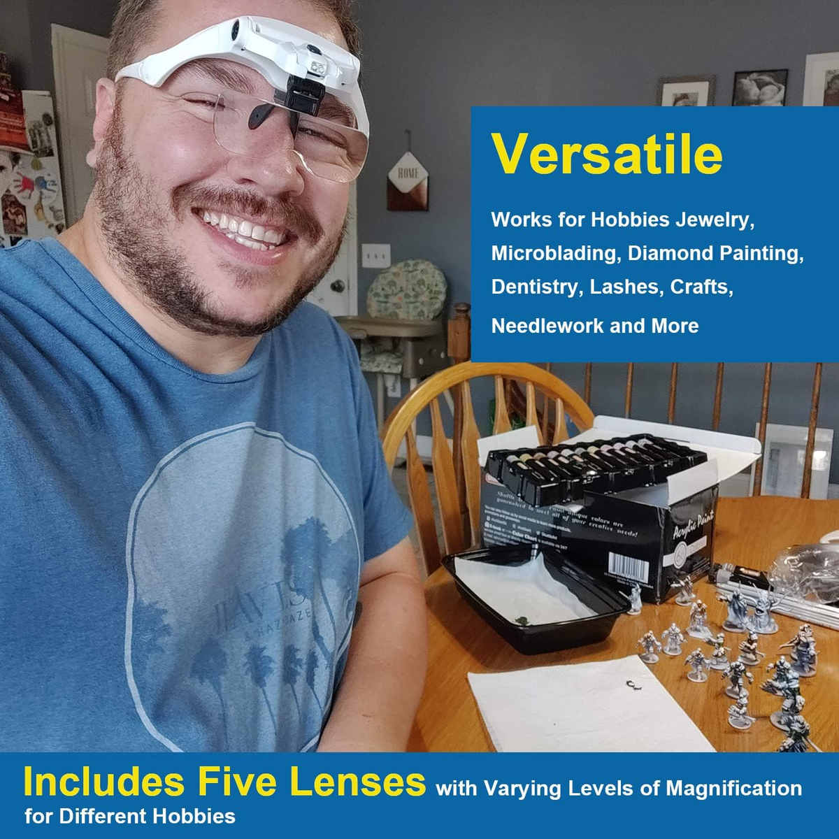 Lupa De Cabeza Con LED Luz Profesional Gafas Para Trabajo Joyero Lentes  Vidrio