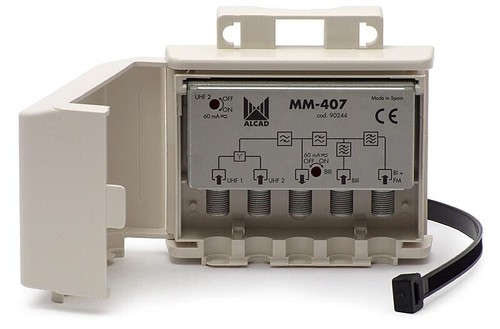 Mezclador Mástil 4 Entradas Antena TV UHF-UHF-BIII-BI/FM, con P.C. Alcad MM-407 - Foto 4 di 4
