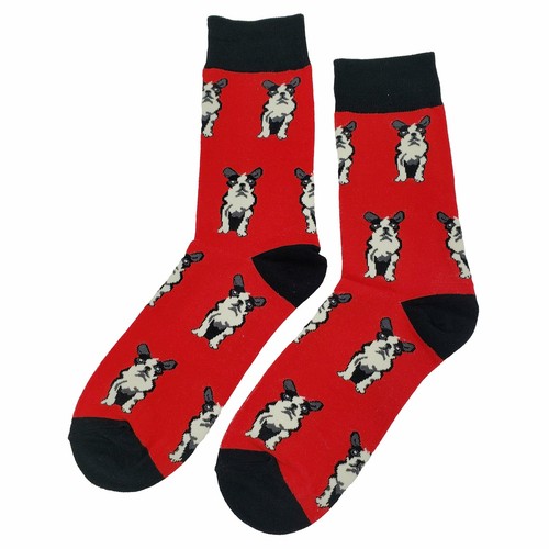 NWT Simple French Bulldog Dress Socks Novelty Men 8-12 Red Crazy Fun Sockfly - 第 1/4 張圖片