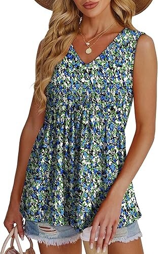 Women's Tank Tops 2025 Flowy Peplum Tops for Women Dressy Sleeveless V Neck Tops - Picture 11 of 43
