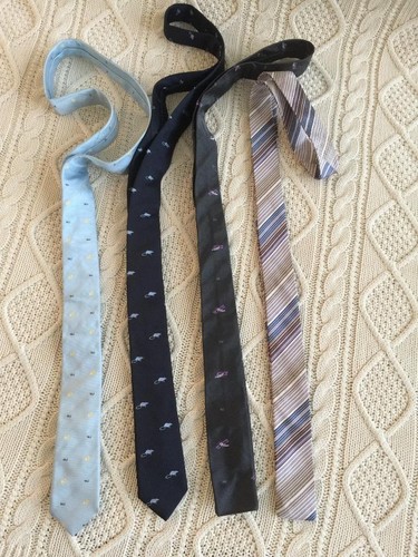 MARC JACOBS Mens Skinny Multi-Blue Mouse Elephant Plane Stripe Tie Bundle 4-Pack - Picture 2 of 2
