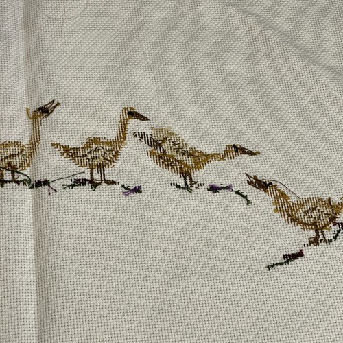 Completed Vintage Cross Stitch Farm Woman and Ducks Geese - Picture 10 of 12