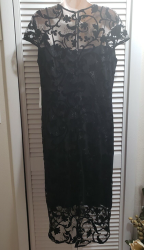 NWT Nine West Black Lace Evening Party Dress Lining Short Sleeve Sz 12 MSRP $99 - Picture 5 of 9