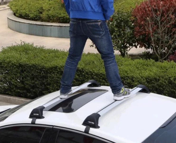 Portaequipajes portaequipajes apto para todos los sedanes riel de techo de acero plateado Foto 3 de 4