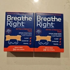 Breathe Right Extra Strength Nasal Strips Tan 26ct X2 Exp 2027+