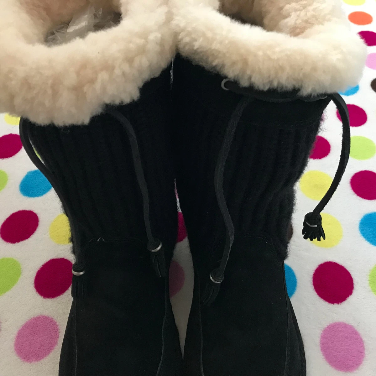 WOMENS UGG S N 5124 SUBURB BLACK CROCHET KNIT SHEARLING BOOTS SIZE