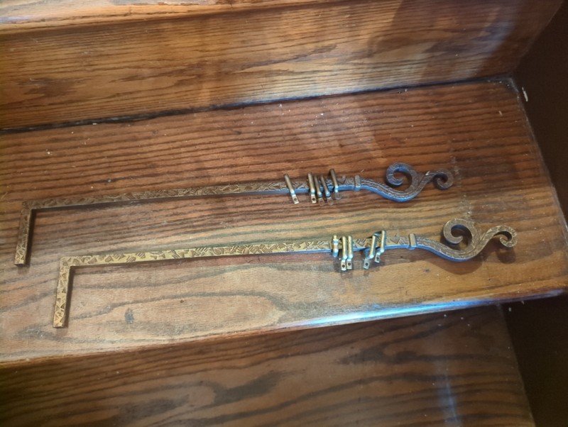 Antique Pair Brass Curtain Tie Back Rod Hardware 16.25" Long
