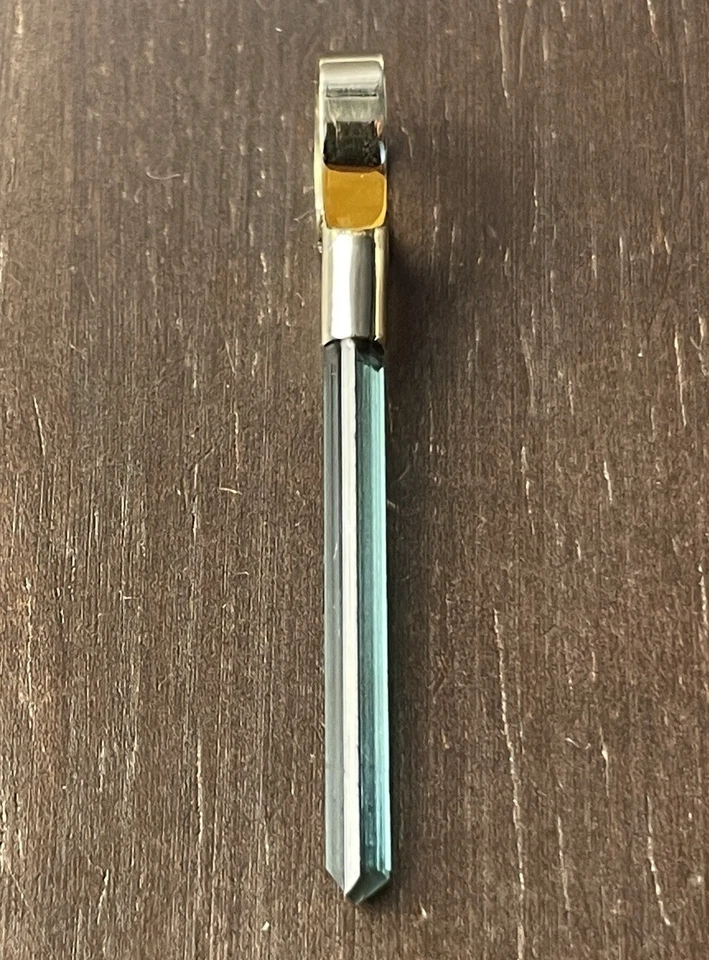 14K Solid Gold Blue Tourmaline Gemstone Crystal Necklace Pendant! - Image 2 of 4