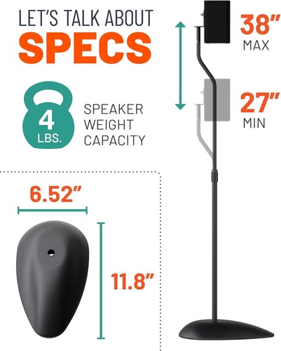 ECHOGEAR Universal Speaker Stands - Height Adjustable with Black - Picture 7 of 8