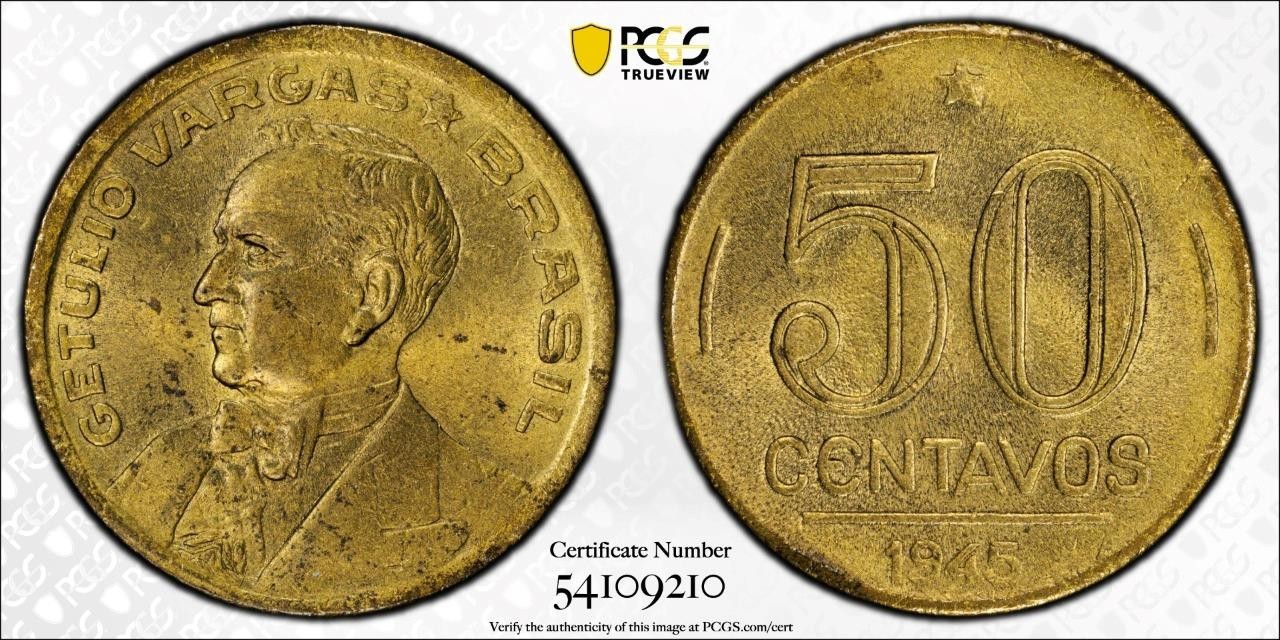 Brazil 50 Centavos 1945 PCGS MS 64