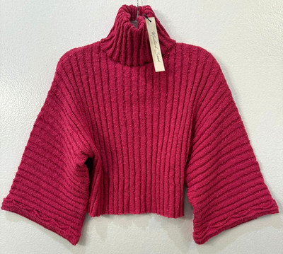 NWT Mustard Seed Size Small Fushia Pink Wide Ribbed Turtleneck Crop Sweater