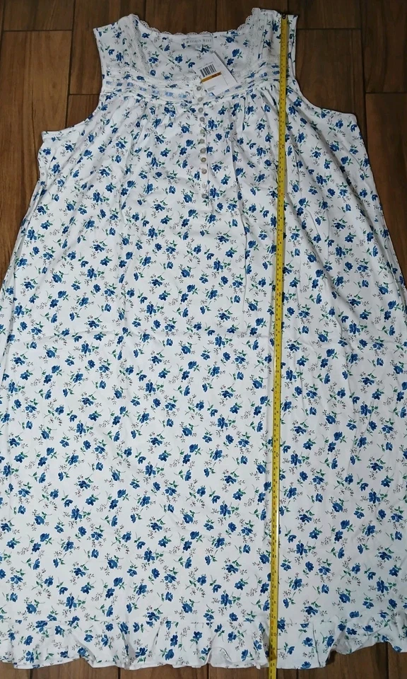 Eileen West Ropa de Dormir Talla Grande 3X Vestido Largo de Ballet Sin Mangas Azul Marfil Floral Foto 4 de 4