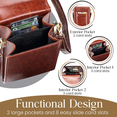 Classico Petit Sac à Main Téléphone Bandoulière pour Femme - Sac Bandoulière Portefeuille pour Pho... - Photo 4 sur 6