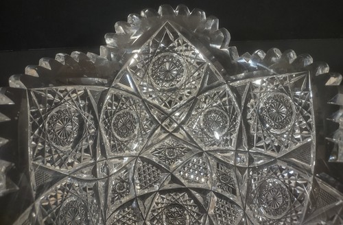 AMERICAN BRILLIANT Cut Glass 11" Oblong Bowl Hobstar Cane And Cross hatch - Picture 13 of 15