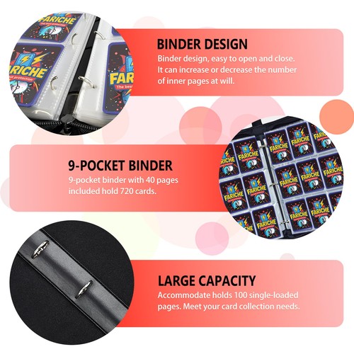 Trading Card Binder for TCG Cards, 9-Pocket Portable Card Collector Ablum Hol... - Picture 3 of 7
