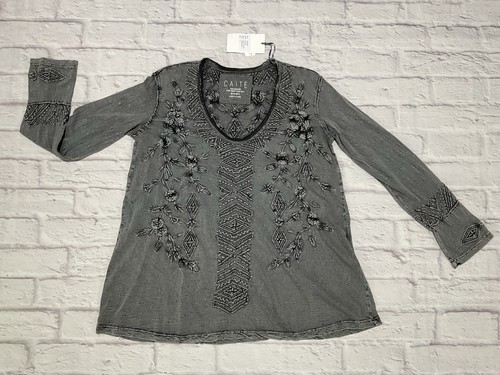 Caite Dil Top Embroidered Kyla Seo T Shirt  Karyn Rustic Black Gray NWOT - Bild 16 von 24