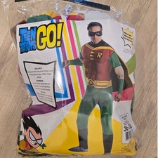 Teen Titans Go Robin Muscle Chest Costume Mens Large 36-38 Jumpsuit Cape Mask