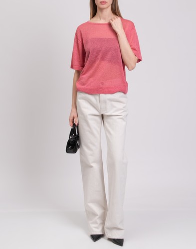 RRP €105 CHIARA BERTANI Jumper Size L Lame Effect Short Sleeve Made in Italy - Picture 2 of 5