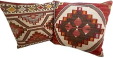 POTTERY BARN Southwestern Woven Kilim Wool Pillow Set Zippered 18"x18" Set of 2