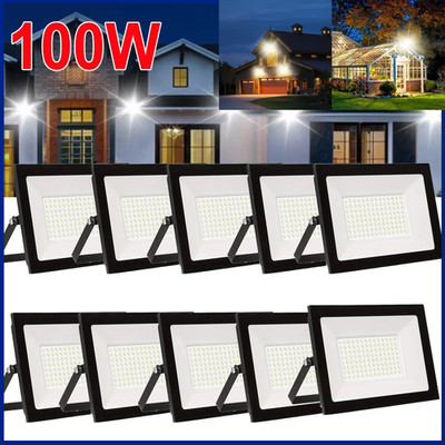 10Pack 100W LED Flood Light Outdoor Super Bright Waterproof 6500K Daylight White