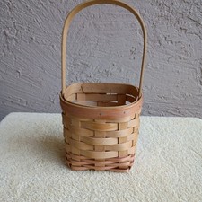 VTG Small Appalachian split oak market basket tall long handle Rustic Cottage