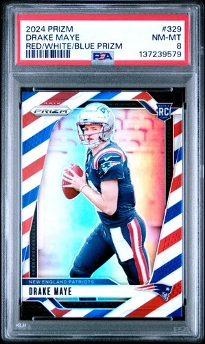 2024 PANINI PRIZM RED/WHITE/BLUE PRIZM #329 DRAKE MAYE ROOKIE RC PSA 8