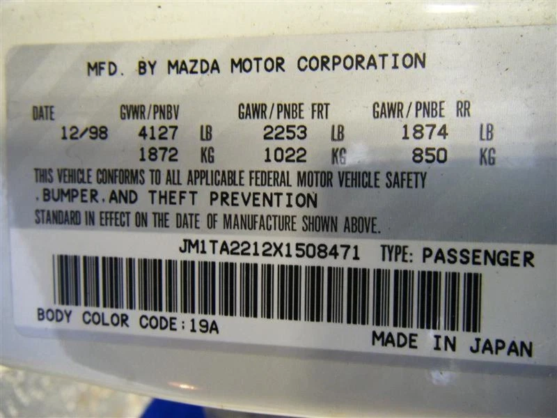 Trunk/Hatch/Tailgate Fits 99-00 MAZDA MILLENIA 6540 - Изображение 2 из 4