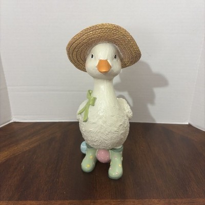 New Easter Duck Wearing Straw Hat With Easter Egg  Figurine 11  Tall