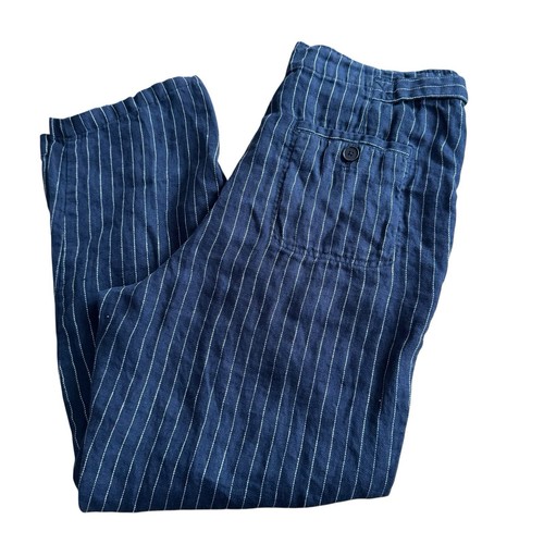 Sundance Amaya Pinstripe Linen Pants Womens SZ 12 Waistband Tab Dark Knight - Picture 5 of 11