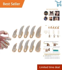 Halloween Costume Fake Finger Claws Gothic Punk Crystals Nail Rings 10 Pcs