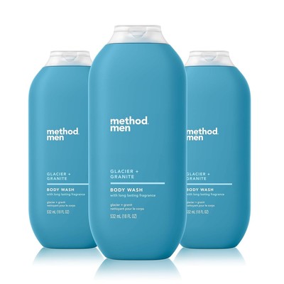 Method Men Body Wash, Glacier + Granite, Paraben and 18 Fl Oz (Pack of 3) 