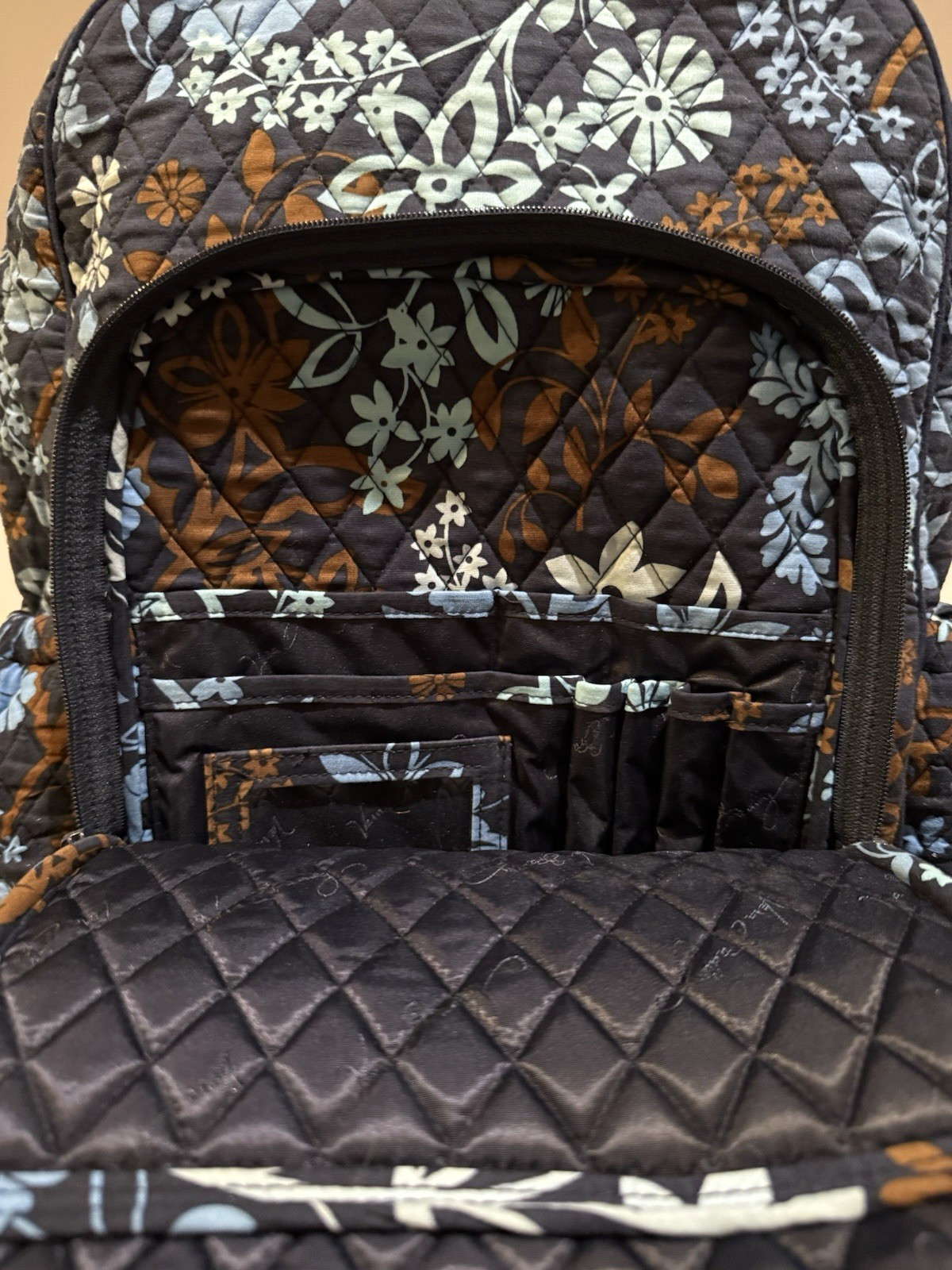 Vera Bradley Quilted  Backpack Java Flora Blue Br… - image 7