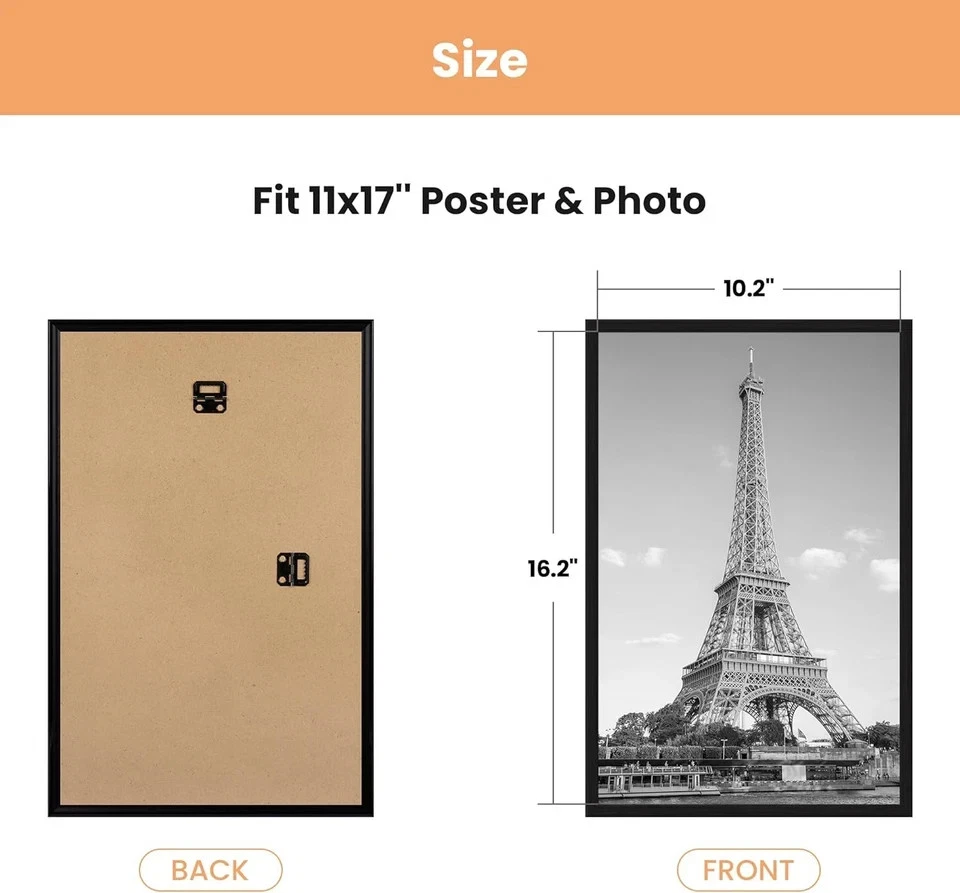 11X17 Picture Frame Black 3 Pack, 11 X 17 Frame for Horizontal or Vertical Wall - Image 4 of 4